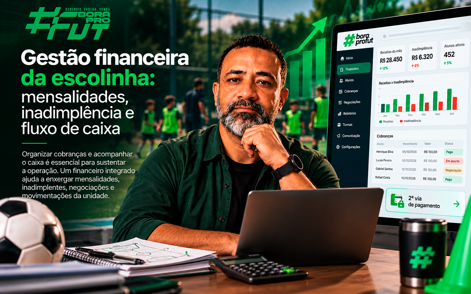 Gestão financeira da escolinha: mensalidades, inadimplência e fluxo de caixa