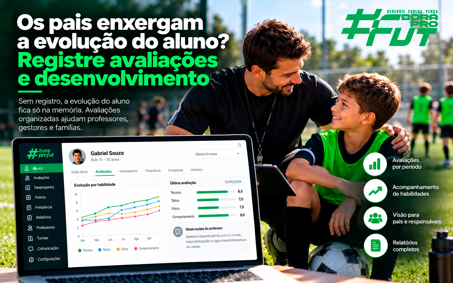 Os pais enxergam a evolução do aluno? Registre avaliações e desenvolvimento