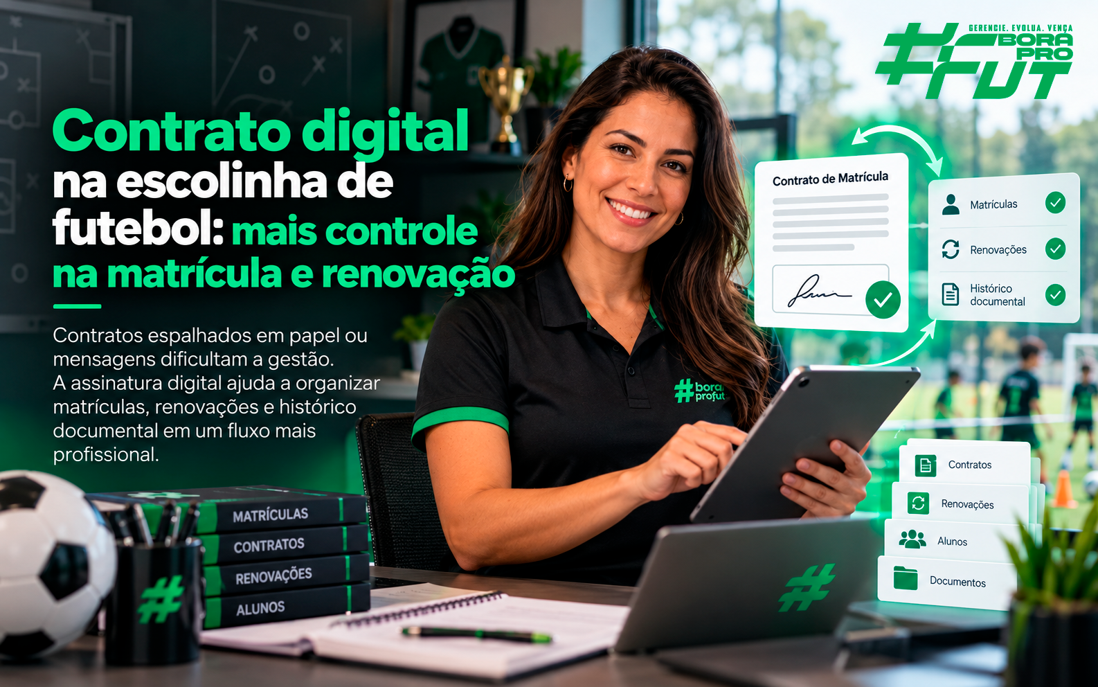 Contrato digital na escolinha de futebol: mais controle na matrícula e renovação