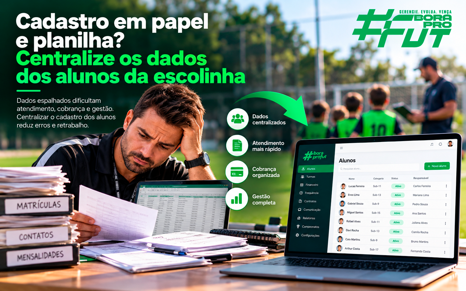 Cadastro em papel e planilha? Centralize os dados dos alunos da escolinha