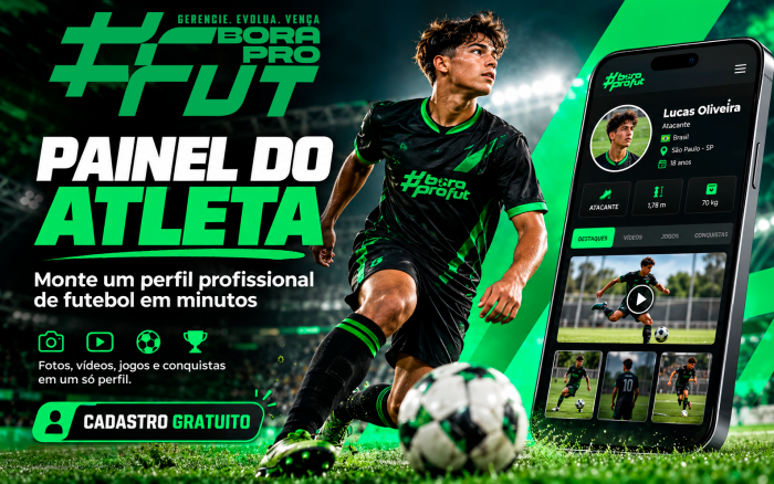 Painel do Atleta #boraprofut: crie seu perfil profissional de futebol grátis e sem mensalidades